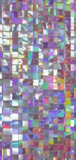 Holographic mosaic wallpaper with colorful squares.