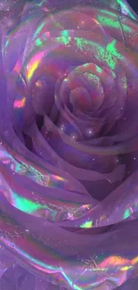 Stunning holographic rose with shimmering colors on a starry background.