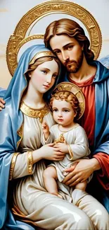 Holy Family illustration with vibrant colors