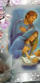 Holy Family with flowers, blue tones.