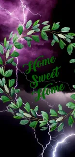 Home Sweet Home wallpaper with purple lightning and green wreath.