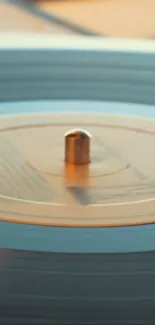 Close-up of a vintage vinyl record spinning on a turntable.