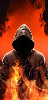 Mysterious hooded figure engulfed in flames.