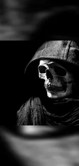 Hooded skull in shadows, perfect for dark theme lovers.