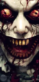 Dark horror clown with eerie eyes and a wide grin, perfect for Halloween themes.