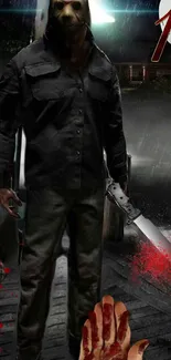 Masked horror villain with knife wallpaper.