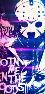 Horror themed neon mask wallpaper with bold colors.