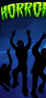 Horror silhouettes on blue background wallpaper.