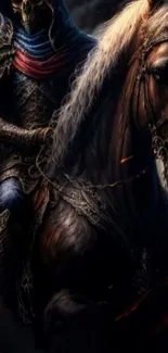 Dark knight on horseback in fantasy art wallpaper.