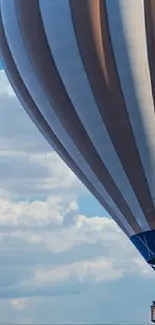 Hot air balloon soaring against a blue sky.