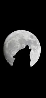 Wolf silhouetted against full moon in night sky mobile wallpaper.