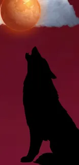 Red moon and howling wolf silhouette on a mobile wallpaper.