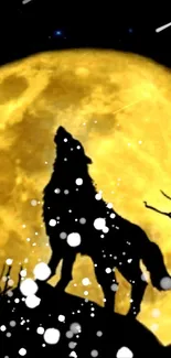 Howling wolf silhouette with full moon backdrop.