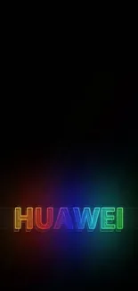 Vibrant Huawei neon rainbow wallpaper with black background.