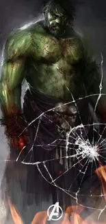 Hulk in dark artistic form with green tones as wallpaper.