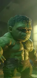 Hulk-inspired muscular character in green hue.