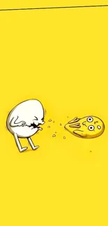 Funny egg illustration on bright yellow wallpaper.