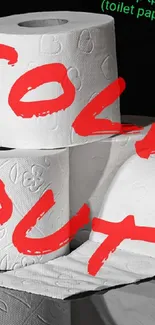 Toilet paper rolls with 'Sold Out' text in red.