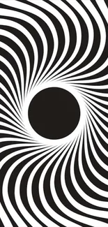 Black and white spiral optical illusion with central circle.