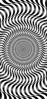 Hypnotic black and white spiral optical illusion wallpaper for mobile.