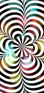 Hypnotic black and white spiral wallpaper with optical illusion effects.