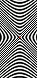 Black and white spiral pattern with central red dot.