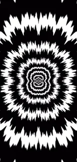 Hypnotic black and white swirl mobile wallpaper with dynamic zigzag design.