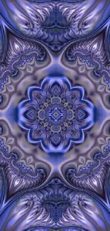 Intricate blue abstract wallpaper with complex symmetrical patterns.