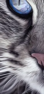 Artistic close-up of a cat's hypnotic blue eye in gray tones.