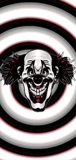 Hypnotic spiral with a sinister clown illustration.