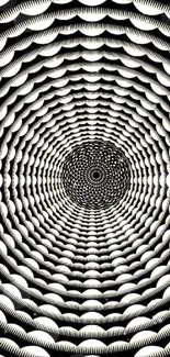 Black and white hypnotic optical illusion wallpaper for mobile devices.