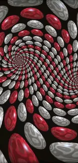 Hypnotic red and gray spiral wallpaper image.