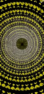 Hypnotic spiral abstract wallpaper in vibrant yellow with intricate patterns.