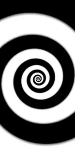 Hypnotic black and white spiral wallpaper design for mobile phones.