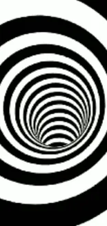 Hypnotic black and white spiral pattern on a mobile wallpaper.