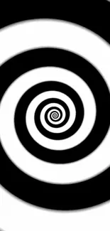 Black and white hypnotic spiral wallpaper with concentric circles.