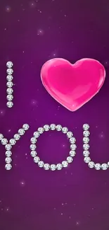 I Love You wallpaper with a pink heart on a purple background.