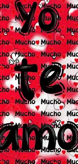 Romantic wallpaper with Spanish 'Yo Te Amo' text and red hearts.