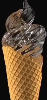 Glossy ice cream cone art on a sleek black background.