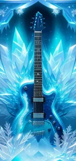 Icy blue guitar surrounded by crystal shards, creating stunning visual art.