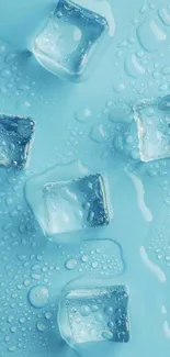 Ice cubes with water drops on a blue background, creating a refreshing scene.