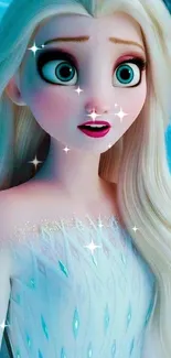 Enchanted ice queen in animation with cool blue tones.