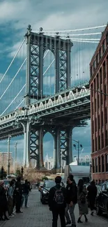 Cityscape view with iconic bridge and buildings.