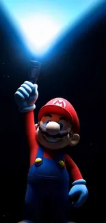 Iconic video game character holding a light.