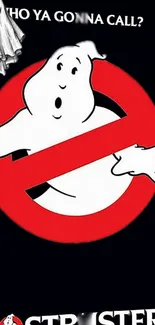 Ghostbusters logo with 'Who Ya Gonna Call?' text on black background.