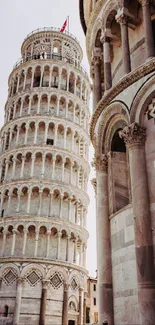 Leaning Tower of Pisa with elegant architectural details.