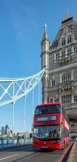 Tower Bridge in London with red double-decker bus.