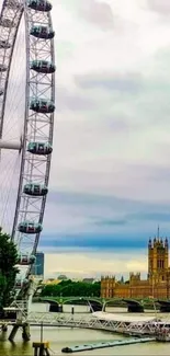 London Eye and Big Ben under a cloudy sky.