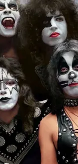 Iconic rock band with face paint and elaborate costumes.