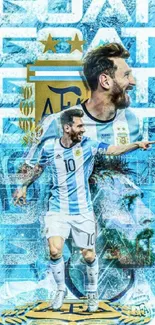 Iconic soccer legend wallpaper in blue and white.